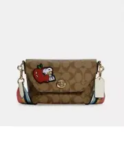 ❤️Coach C4114 Peanuts Snoopy Karlee Canvas Leather Crossbody Bag W5