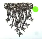 3.5" Handmade Beaded Barrette w 3" trailing Star Fringe French Clip Closure #19