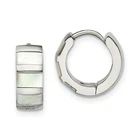 Stainless Steel w/ Simulated Shell Pearl 5mm Mini Bar Hinged Hoop Earrings