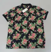 Threadbare Men's All Over Floral Print Polo S/S Shirt JL3 Navy Size XL NWT