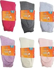[Winterlace] 6 Pairs Thick Thermal Socks, Plus Size Womens Brushed Interior Warm Winter Cushioned Crew, Assorted Colorful, One Size