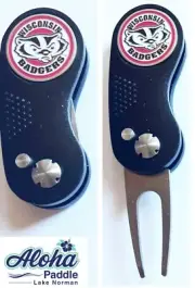 GOLF SWITCHBLADE WISCONSIN BADGERS Divot Repair Tool + Ballmarker BlackWhite