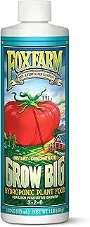 FoxFarm Grow Big Hydro Liquid Fertilizer, Plant Food with Micro Nutrients for Hydroponic Systems - Enhances Vegetative Growth, Flowering, and Fruiting - pH Adjustable, NPK 3-2-6 (Pint)