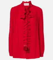 [Valentino] Valentino Ruffled silk crêpe de chine blouse AU 14 red