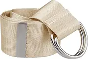[Elerevyo] Ladies' Double D-Ring Buckle Belt Women Canvas Solid Color Belt Adjustable Waist Belts