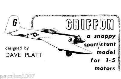 Model Airplane Plans (UC): Griffon 32" Sport/Stunt for 1.5cc by Dave Platt