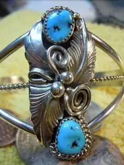 Navajo Made Sterling Silver and Turquoise Bracelet by Artist Mike Thomas