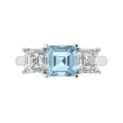 3.25ct Emerald 3 stone Sky Blue Topaz Promise Bridal Wedding Ring 14k White Gold