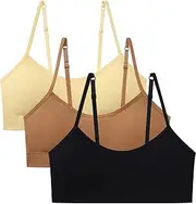 [Suekaphin] Girls Training Bra Padded Seamless Soft Bras for Girls with Adjustable Strapes Removable Pads Pack of 3