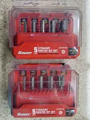 NEW (Set Of 2) BAUER Straight Router Bit Set-5 Piece - 1/4” Collet Routers 59509