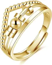 Silver Anxiety Ring for Women, 925 Sterling Silver Fidget Ring for Anxiety, Adjustable Beads Stress Relieving Spinner Ring, Thumb Rings for Stress Relief, Silver Fidget Ring for Anxiety Women