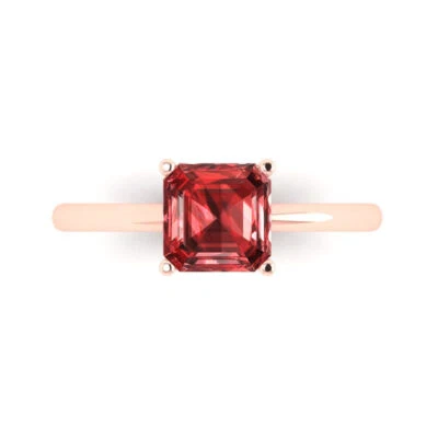 1.5Ct Asscher Cut Natural Garnet Solid 14K/18K Gold Solitaire Engagement Ring
