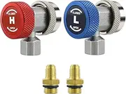 TEHAUX R134A Quick Coupler Adapter, 1/4 High Low Connector Adapters Kit, R134A Adapter Fittings for Standard Car Air Conditioner AC Systems