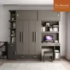 Modern All-in-One Wardrobe With Study Desk Built-in Closet Side Cabinet