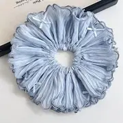 Bow Faux Pearl Scrunchie 01 - Blue - One Size