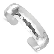 Avariah Solid Sterling Silver RH-plated Polished Hammered Slip-on Bangle