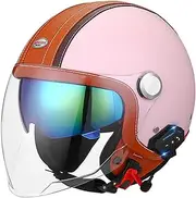 Vintage Open Face Motorbike Helmet,Bluetooth Jet Motorbike Half Helmet,DOT/ECE Approved Motorcycle Half Helmet with Double Sun Visor,Chopper Scooter Moped Helmet for Men and Women