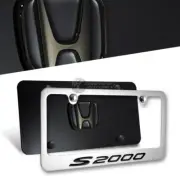 Black HONDA S2000 3D Front + Back Stainless Steel License Plate Frame w/ Caps
