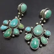TRAVIS JENSEN Navajo TURQUOISE CLUSTER Sterling Silver EARRINGS Dangle Pierced