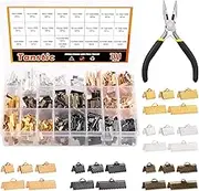 701Pcs Ribbon Ends with Pliers Set 5 Size 5 Color Ribbon Clamps Bookmark Pinch Crimp Cord Ends Fasteners Clasp Leather Crimp Ends Leather Ribbon Crimp Ends for Jewelry Making