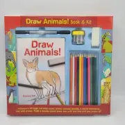 Draw Animals! Book and Full Art Kit by Mud Puddle Inc. NIB Book Colored Pencils