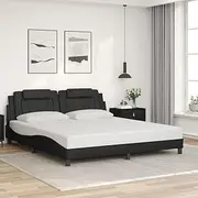 Bed Frame King Size Black Faux Leather with Headboard 183x203 cm, Modern Wooden Platform, No Box Spring, Furniture Bedframe, Floor Base, Mattress Frames