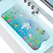 Kikuo Bath Mat Non Slip Kids, Large Cartoon Kids Bath Mat for Tub 100x40cm, Colorful Safety Non Slip Bath shower Mats for Inside Bath Kids - Easy Clean & Mould Resistant (Sea Animal Pattern)