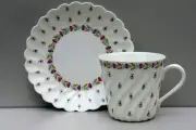 Cup and Saucer BLUE BERRIES, twisted, egg-shell bone china,IMPERIAL PORCELAIN