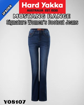 Hard Yakka 2PACKS Womens Mens Mustang SignatureBootcut Jeans Stonewash Y08107