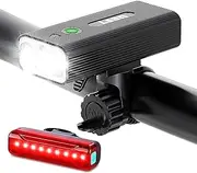 Super Bright 1200 Lumens Bike Lights Set - USB Rechargeable 3 LED Front and Back Bicycle Lights, IPX5 Waterproof with 3+5 Light Modes, Power Bank Function, Ideal for Night Riding