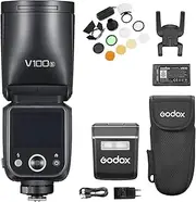 Godox V100S Camera Flash with AK-R1 Accessories Kit 2.4G Wireless 100Ws Round Head TTL Speedlite with Touch Screen, LED Modeling Lamp, Sub Flash, Lithium Battery Replacement for Sony