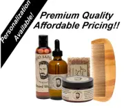 Grooming Kit. 4 oz Beard Oil, 4 oz Beard Balm, Beard Wash, Soap & Wood Comb