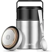 Alxeme Food Jar Insulated Lunch Container Bento Box for Cold Hot Food 27oz Food Flask Wide Mouth Stainless Steel Vacuum Lunch Box for Kids Adult with Spoon Flexible Handle Leak Proof – Silver