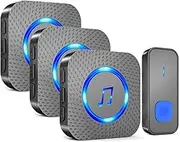 SURFOU Wireless Doorbell, 1,300ft Long Range Door Bells, Plug in Waterproof Battery Operated Cordless Doorbell with 3 Receivers, 55 Chimes 5 Volume Levels, LED Flash, Black
