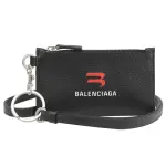 【BALENCIAGA 巴黎世家】新版經典品牌LOGO烙印可拆掛式信用卡零錢包(黑)