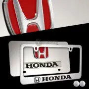 2pcs HONDA ACCORD CIVIC Stainless Steel License Plate Frame w/ Caps-Front & Back