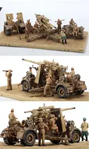 1/32 FOV German WWII 88mm anti-aircraft gun with 8 soldiers Rommel's Corps Model