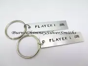 PLAYER 1, PLAYER 2 - Custom Hand Stamped Aluminum Key Chain SET For All Gamers