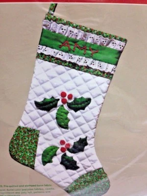 Old-Fashioned Quilted Christmas Stocking Kit 17" Mistletoe 1979 Vtg Needle New
