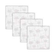 4pc Rayell Ceramic Printed Coaster Drink Glass Holder Paradise's Palms Pink Set