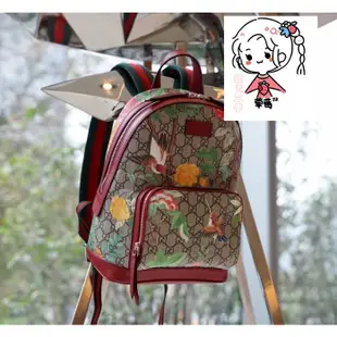 【菲兒二手】Gucci 427042 Tian GG Supreme backpack 天地花鳥後背包 紅