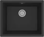 'vidaXL Granite Kitchen Sink - Extra-deep, Single Basin, Scratch & Impact Resistant with Basket Strainer, Suitable for Top or Under Mounting - Black