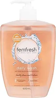 Femfresh Daily Intimate Wash 600ml - pH & Microbiome Balanced, With Aloe Vera & Calendula Extracts, 94% Natural Origin Ingredients, Hypoallergenic & Soap-Free, Gentle Feminine Wash for Freshness
