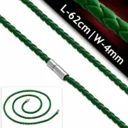 L-62cm W-4mm Chain Leather Braided PVC To Chain Green With Lock IN Copper