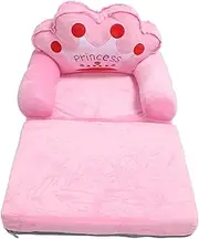 Toddlers Chair, Kids Couch Fold Out with Cute Princess Tiara Pattern for Girls Boys, Foldable Soft Flip Open Sofa Bed for Reading Lounge (Folding in Half)