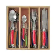 Chateau Laguiole French Inspired Coloured Handle 24pce SS Cutlery Set Wood Box