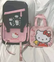 Hello Kitty Backpack Pink And Black With Key Chain Lunch Bag