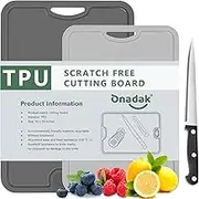 TPU Cutting Boards for Kitchen, Chopping Board Set of 2, Non Slip Cutting Boards with Juice Groove, Knife Mark Resistant Chopping Mat, BPA Free, Dishwasher Safe, Space Saving Camping Cutting Board