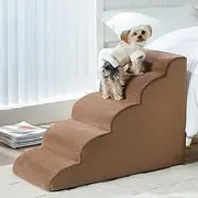 LNSSFFER Dog Stairs for Small Dogs, 5-Steps Dog Ramp for High Bed, Pet Stairs with Highly Supportive Foam and Non-Slip Bottom, Dog Stairs for Large Dogs and Medium Dogs, Brown