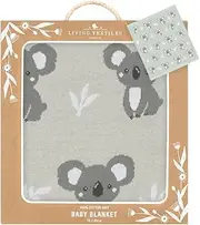 Living Textiles Australiana Baby Blanket - Koala/Grey - Pram Bassinet Blanket, Stroller, Cot, Travel, Lightweight, 100% Cotton Knit, Size – 75x85cm, Premium Fabric for Baby's Best Comfort
